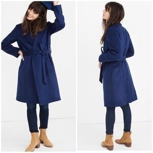 💋Madewell Shawl collar wrap blue coat size XS
